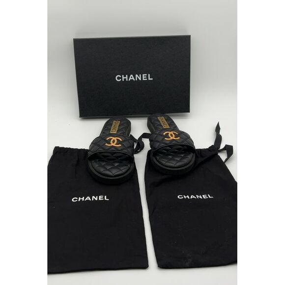 CHANEL Shoes - CHANEL Leather Slide Sandals